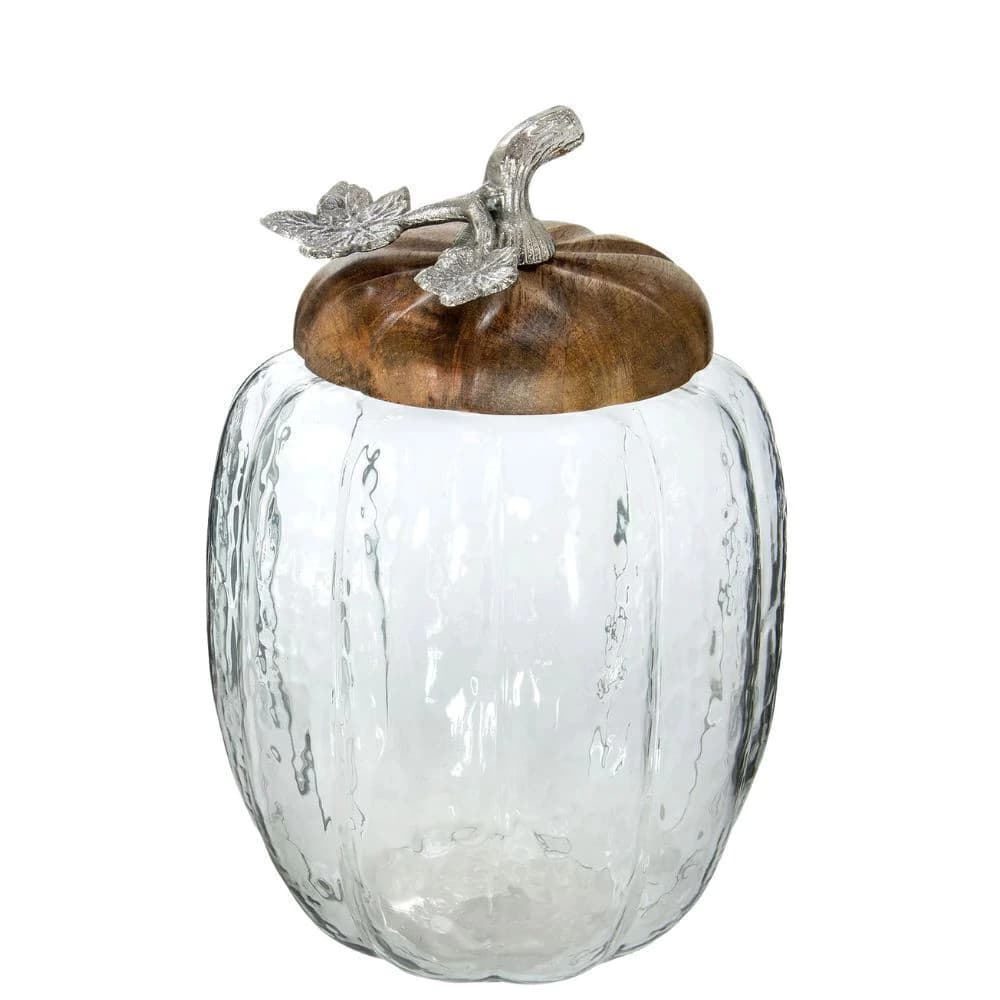 Pote de Vidro com Tampa de Madeira Pumpkin 30x19cm