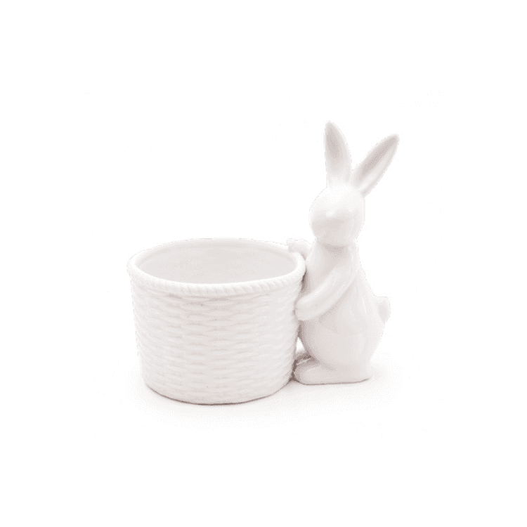 Pote Decorativo com Coelho em Porcelana Cromus Branco 16 x 17 cm