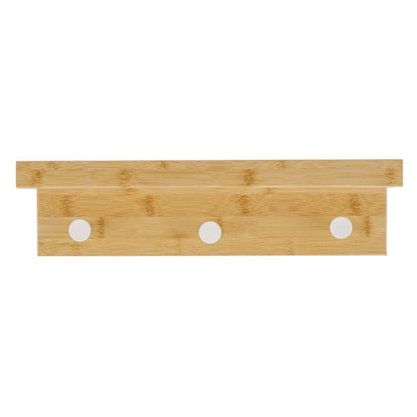 Prateleira de Bambu com 3 Ganchos de Metal 35,5x8x12cm Oikos