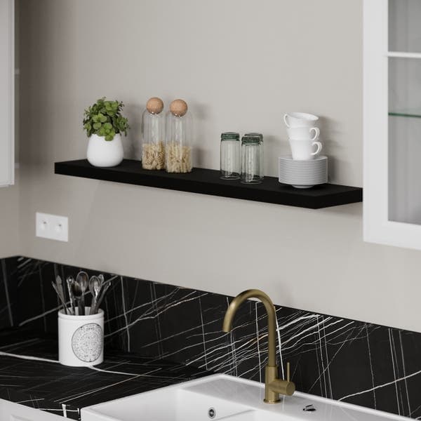 Prateleira de Madeira MDF Preta 115x23,5cm com Suporte Invisível Spaceo
