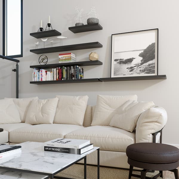 Prateleira de Madeira MDF Preta 150x25cm com Suporte Invisível Classic Montfácil