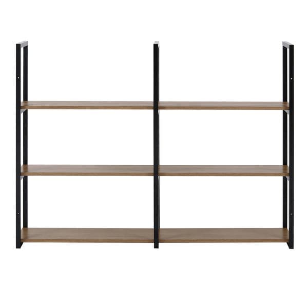 Prateleira Industrial Tripla de Madeira MDP Aço Preta e Teka Madri 120x24x20cm com Suporte Visível Brasforma