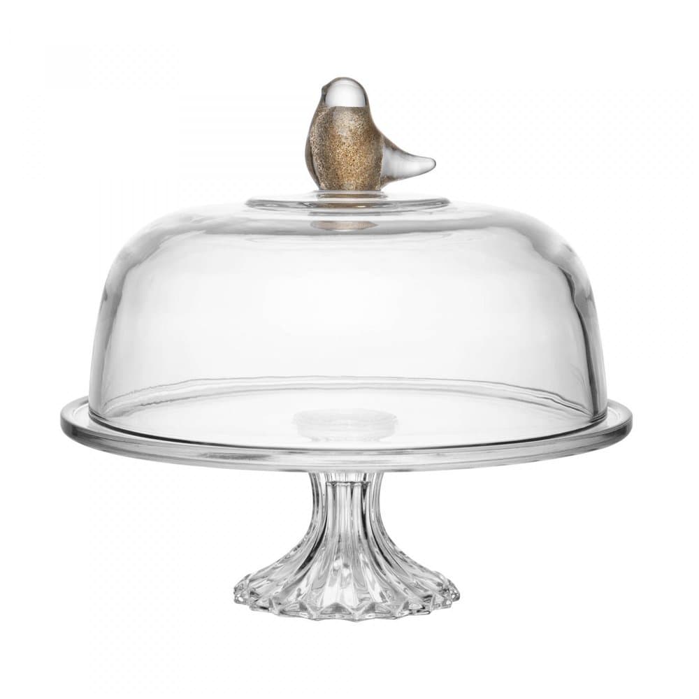 Prato para Bolo de Cristal com Pe e Tampa Bird 30 Cm