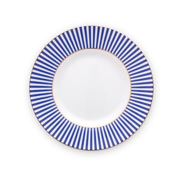Prato Petit Four Royal Stripes Pip Studio Azul Dourado e Branco