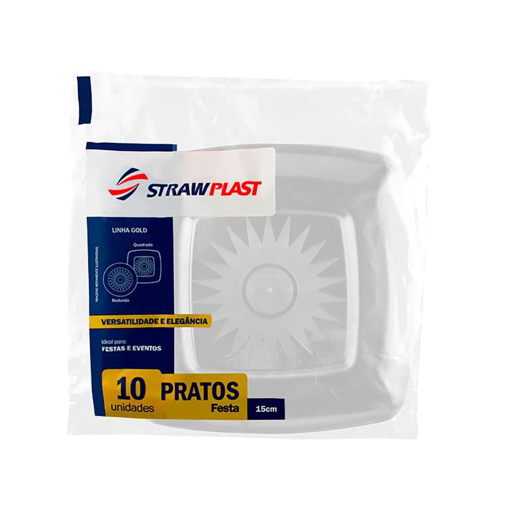 Prato Quadrado 15cm 10 Unidades Cristal - Strawplast