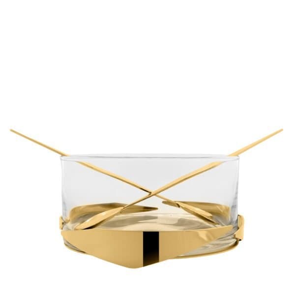 Saladeira Salva Com Talheres Ouro Riva Prataria