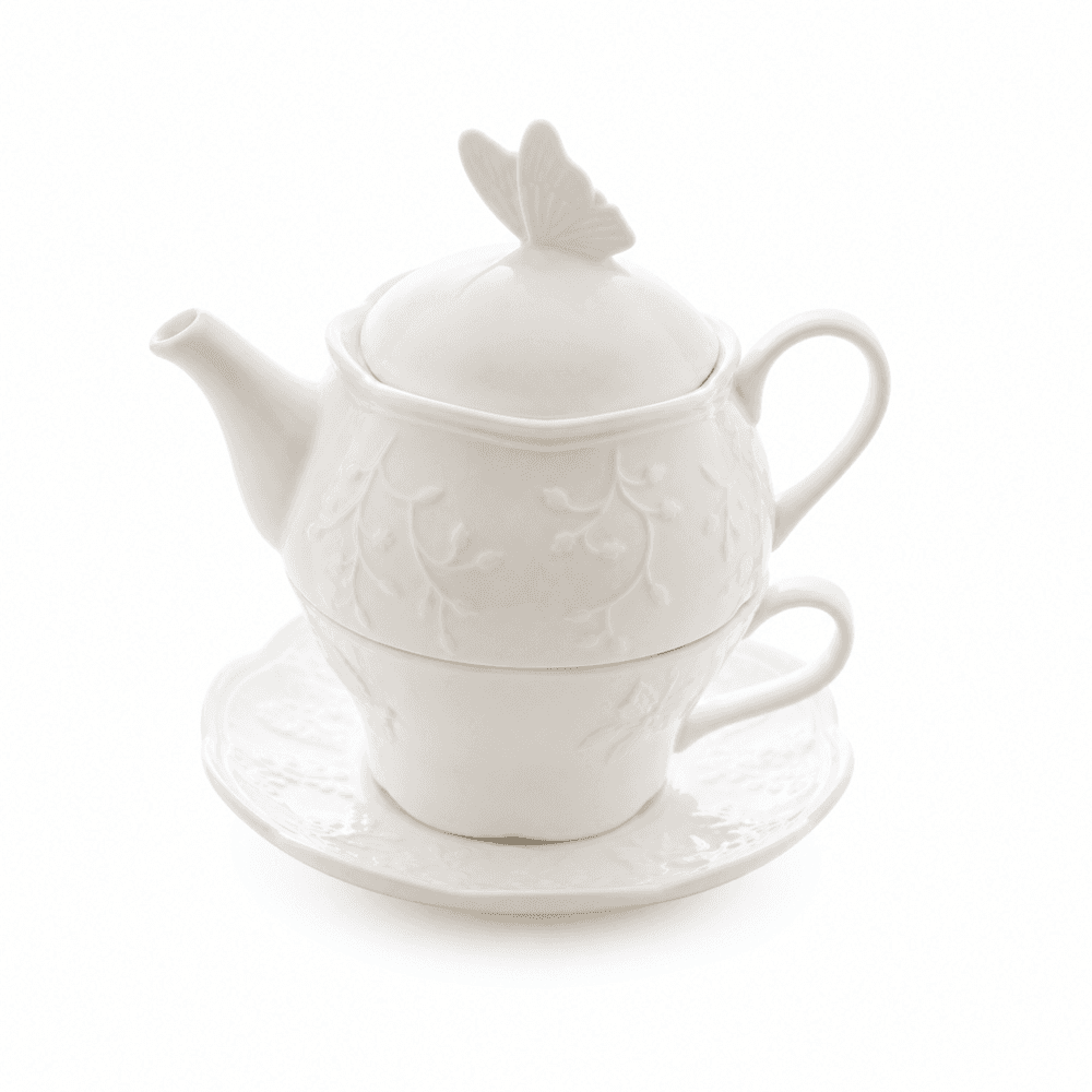Set de Cha de Porcelana New Bone Butterfly Flower 3 Pecas
