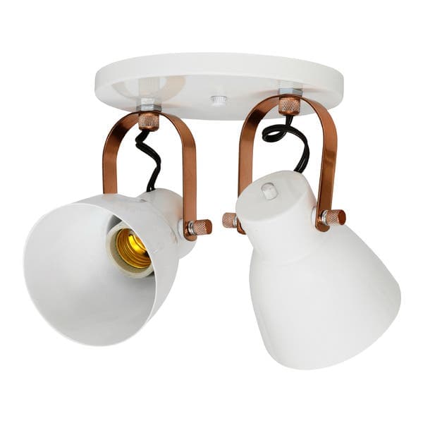 Spot Sobrepor Redondo 2 Lâmpadas Inspire Cruche Branco e Cobre