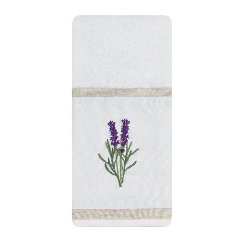 Toalha Branca com Faixa Branca Bordada Lavanda - Mameg
