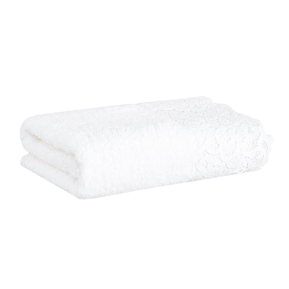 Toalha De Rosto Capri Buddemeyer Luxus Branco com Renda Branca 48cm x 90cm