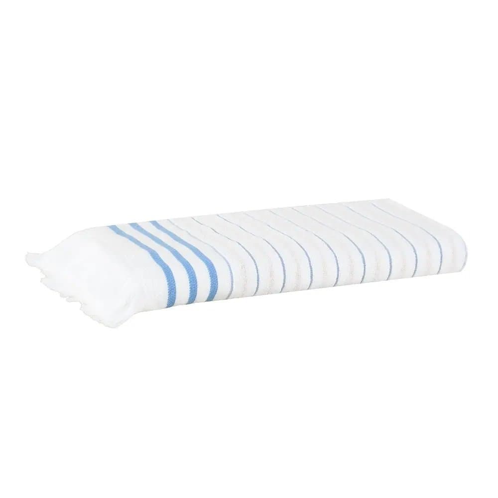 Toalha Gigante Salina com Franja Buddemeyer Luxus Branco/Azul 90cm x 180cm