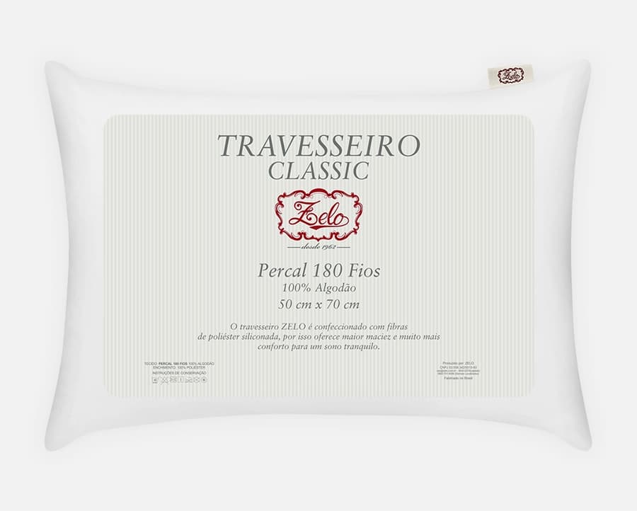 Travesseiro Zelo Classic 0.50x0.70m - Percal 180 Fios