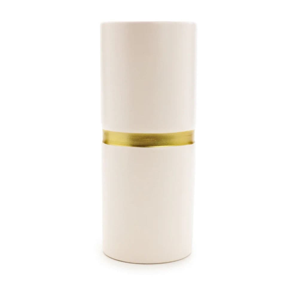Vaso de Cerâmica Off White e Dourado 20,5x8,5x8,5cm - Hub.me