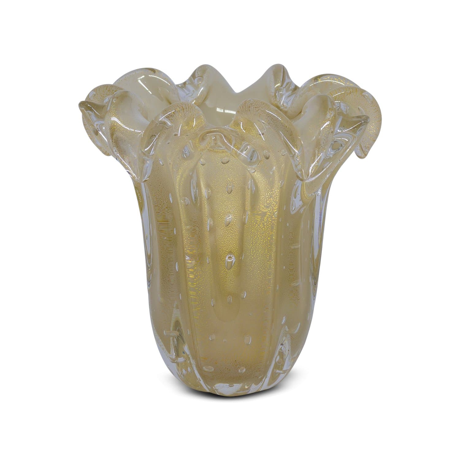 Vaso Di Murano Off White com Ouro 24K 18,5 x 17,5 cm