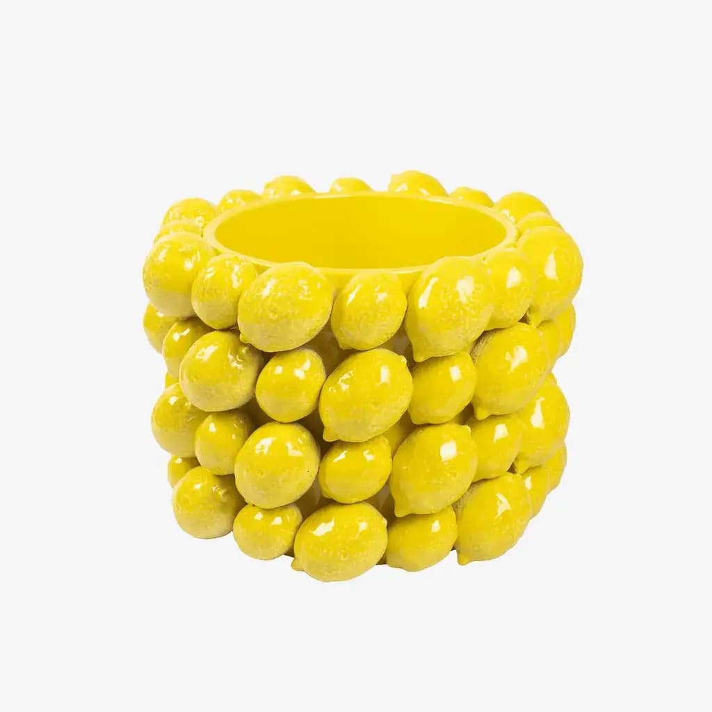 Vaso em Cerâmica Limão Siciliano em Alto Relevo Amarelo 29x23cm