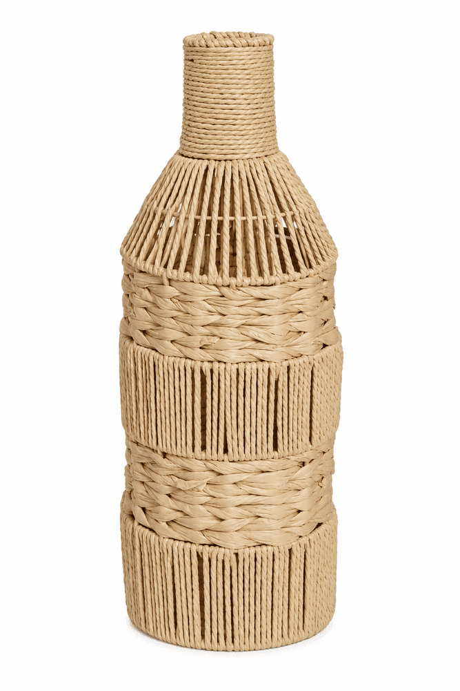 Vaso em Fibra Cestaria Tipo Garrafa Grande Bege 26x26x70cm - Entrecasa