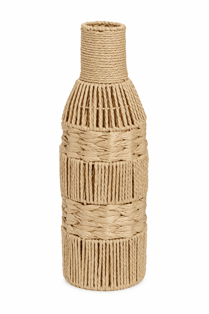 Vaso em Fibra Cestaria Tipo Garrafa Pequeno Bege 16x16x50cm - Entrecasa