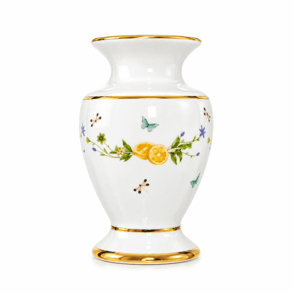 Vaso Porcelana Branca com Detalhes de Limão Positano - Mameg