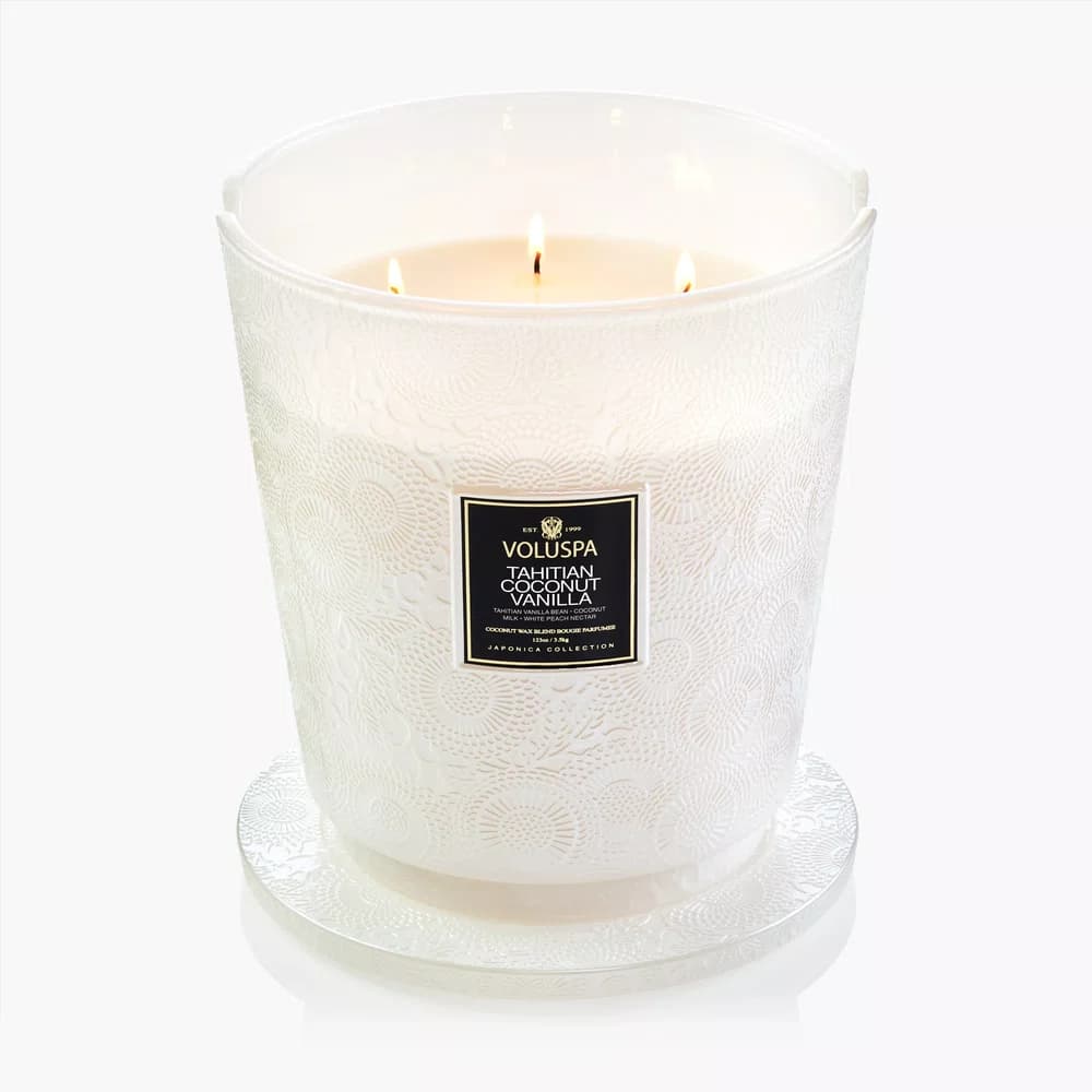 Vela Pote de Vidro 5 Pavios Tahitian Coconut Vanilla 250 Horas - Voluspa