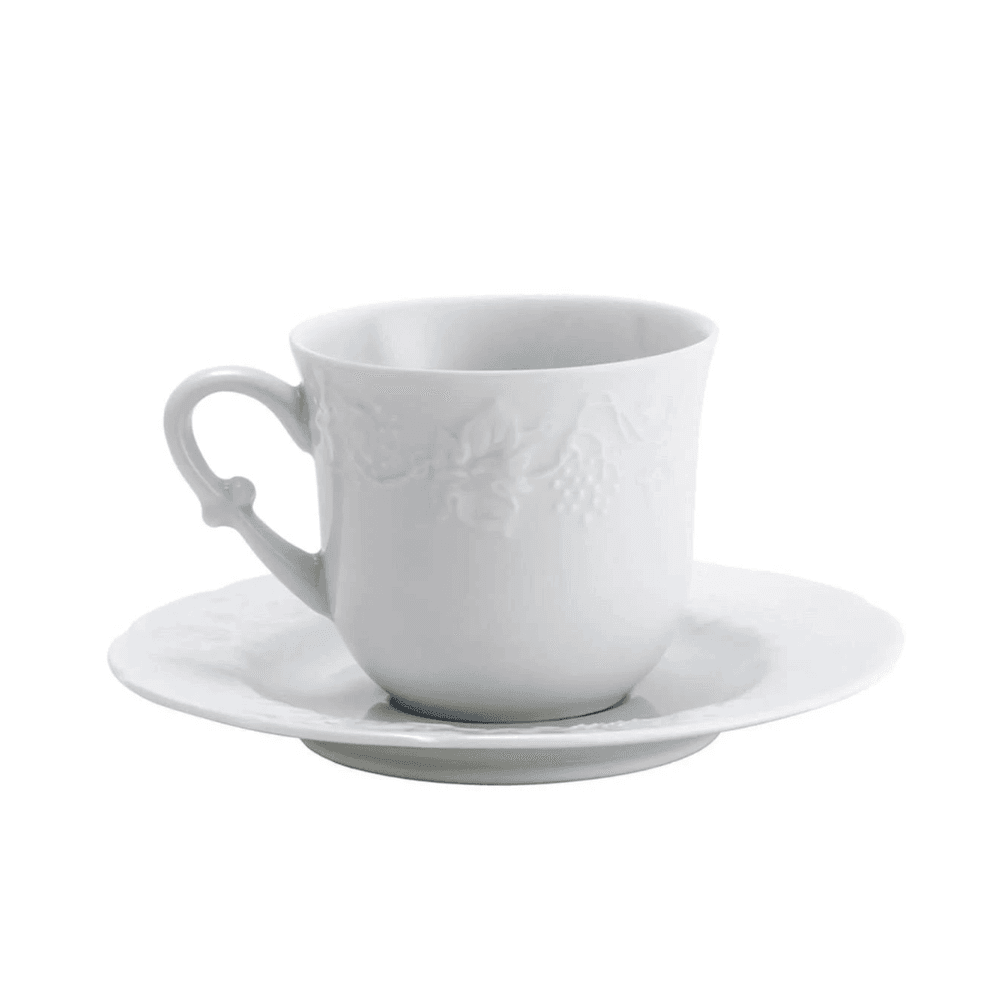 Xícaras de Chá 06 peças de Porcelana Limoges com Pires Vendange 200ml - Wolff
